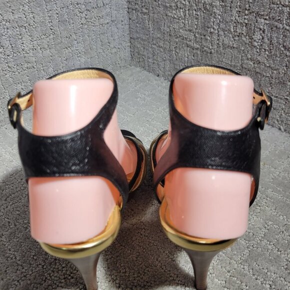 Michael Kors Heels Gold Black Leather Open Toe Buckle Ankle Strap Shoes Womens 8 - Picture 11 of 15